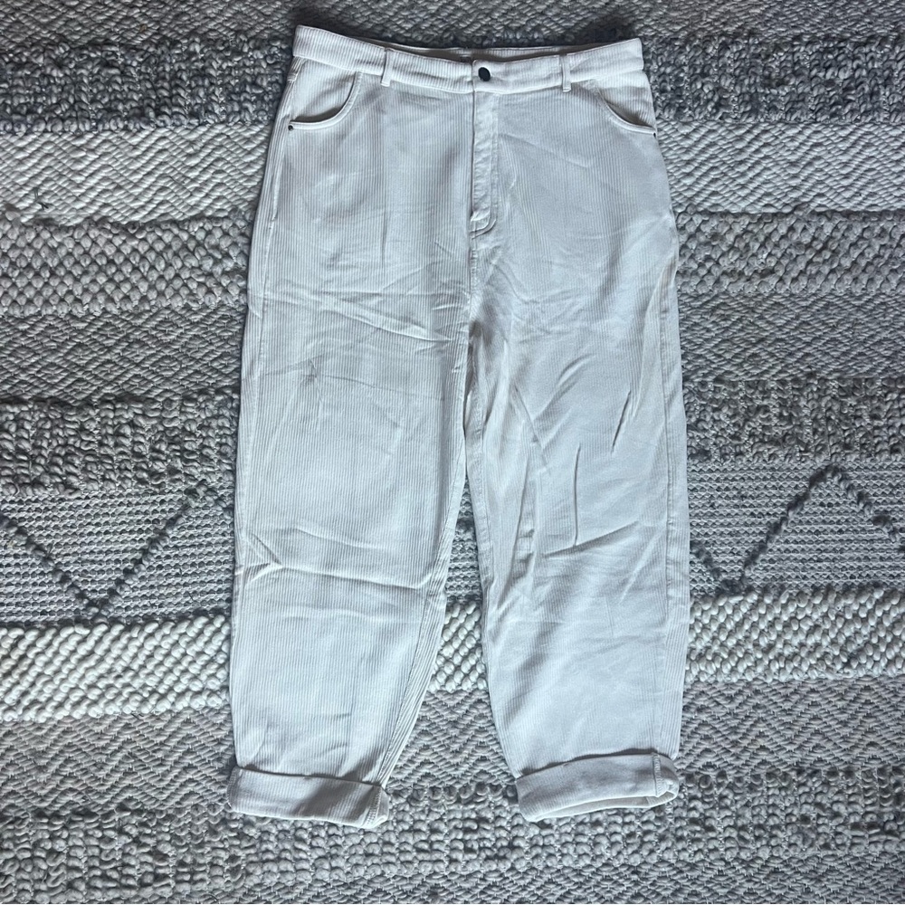 High Rise Una Pluma Cream Corduroy Pants - S, L, & XL - Picture 2 of 5